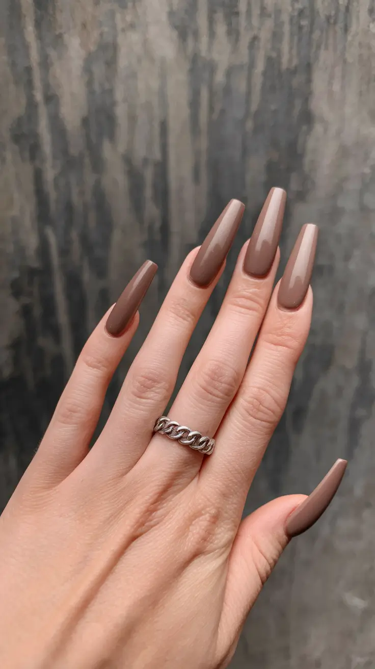 brown fall nails 2025 Classic Long Coffin Browns