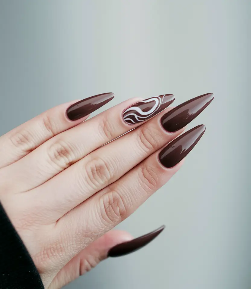 brown fall nails 2025 One-Twist Accent Almond Nails