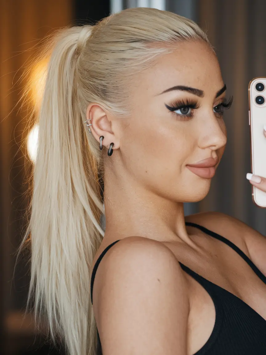 cute fall hair colors 2025 Platinum Ponytail Elegance