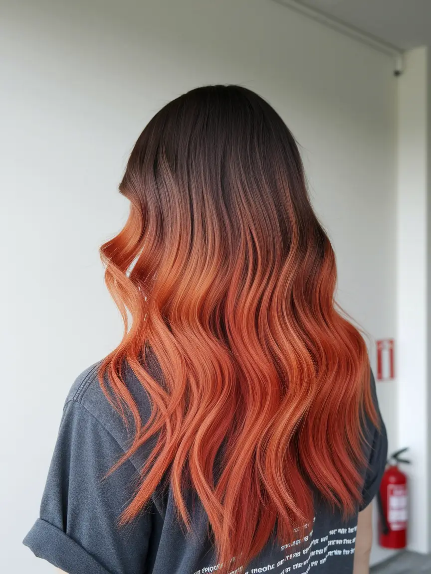 cute fall hair colors 2025 Sunset Ombre Waves