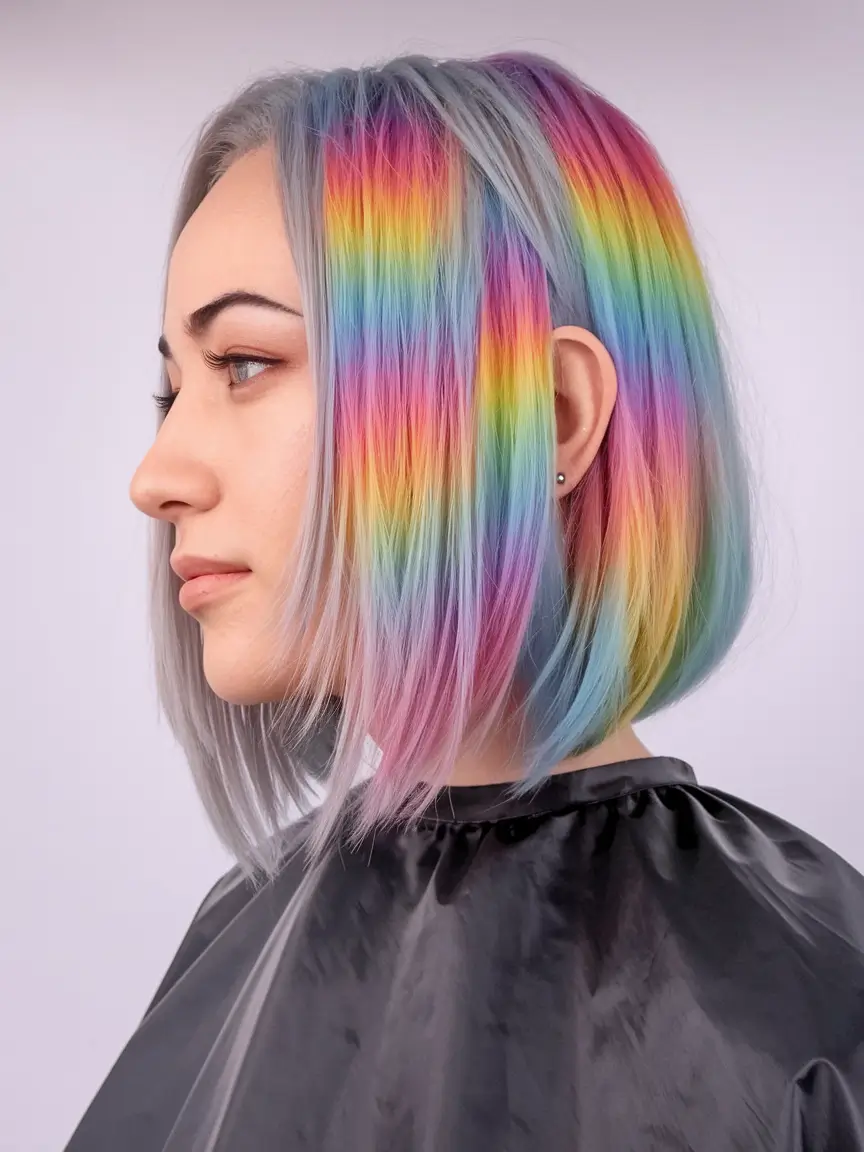 cute fall hair colors 2025 Rainbow Prism on Silver