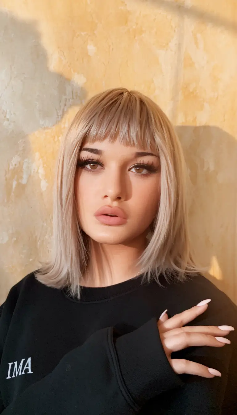 cute fall hair colors 2025 Chic Short Bob with Fringe