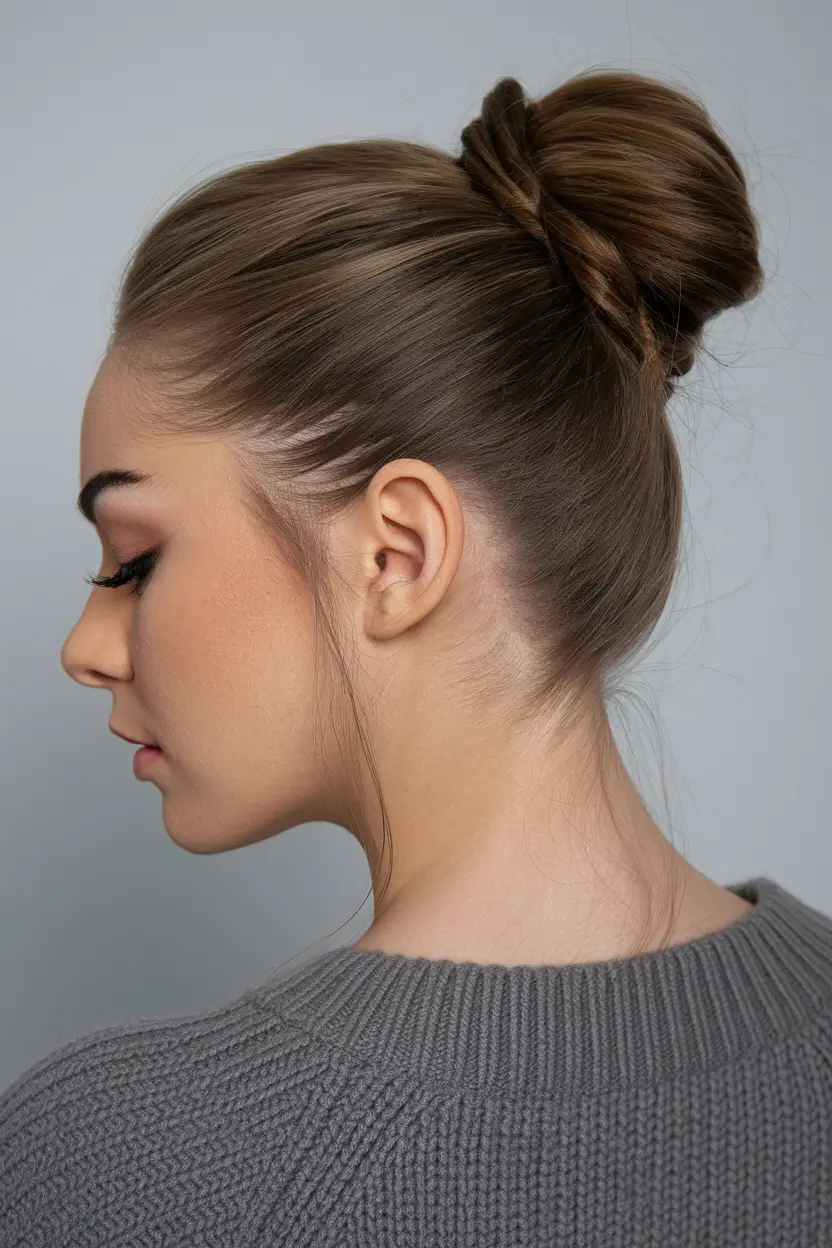 High Bun with a Twist Detail easy fall hairstyles bun 2025