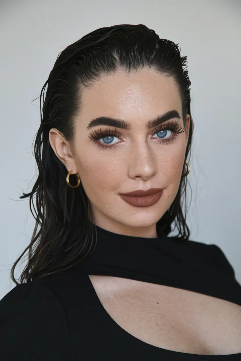 Slicked-Back Wet Look easy fall hairstyles 2025