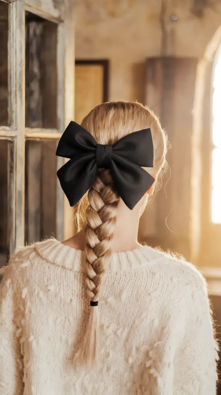 Braided Pony with Oversized Bow easy fall hairstyles braid 2025