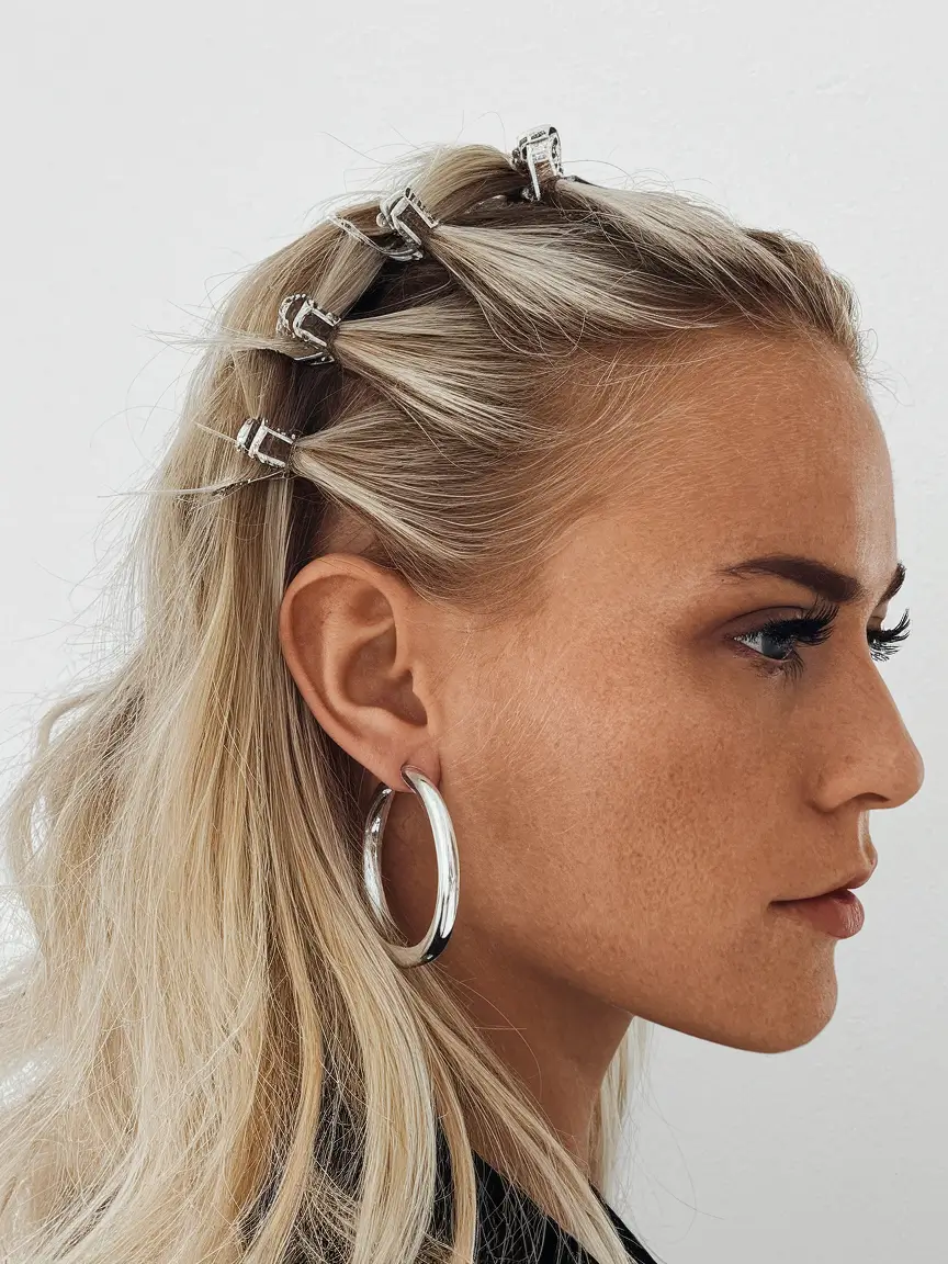 Edgy Half-Up with Mini Clips easy fall hairstyles half up 2025