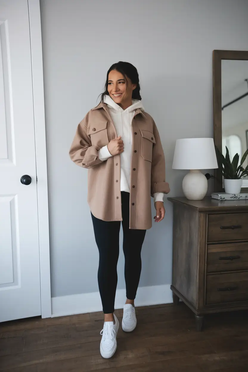 fall outfits for school leggings Layered Leggings and Luxe Shacket