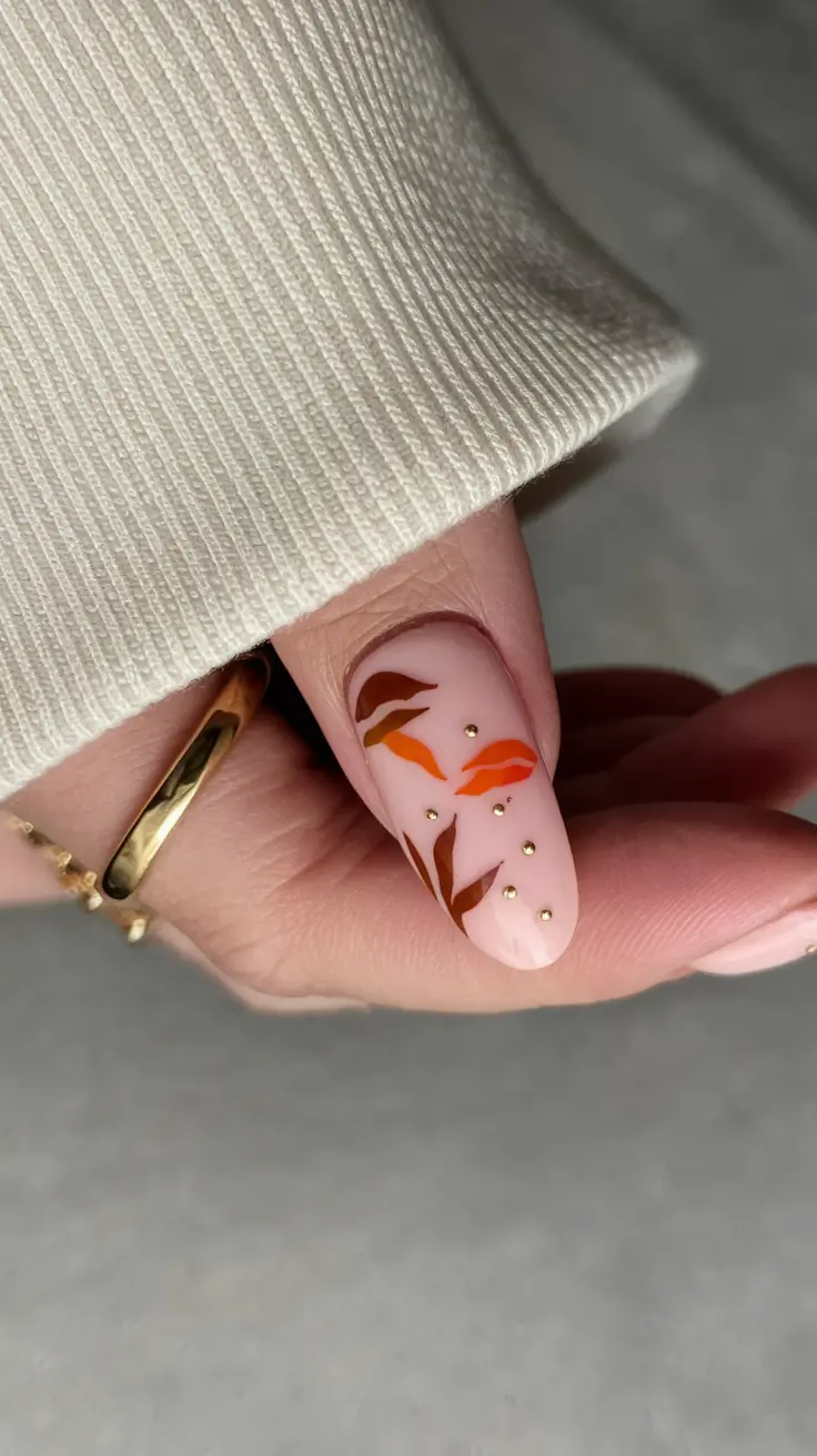 early fall nails 2025 Falling Leaves in Minimalist Style
