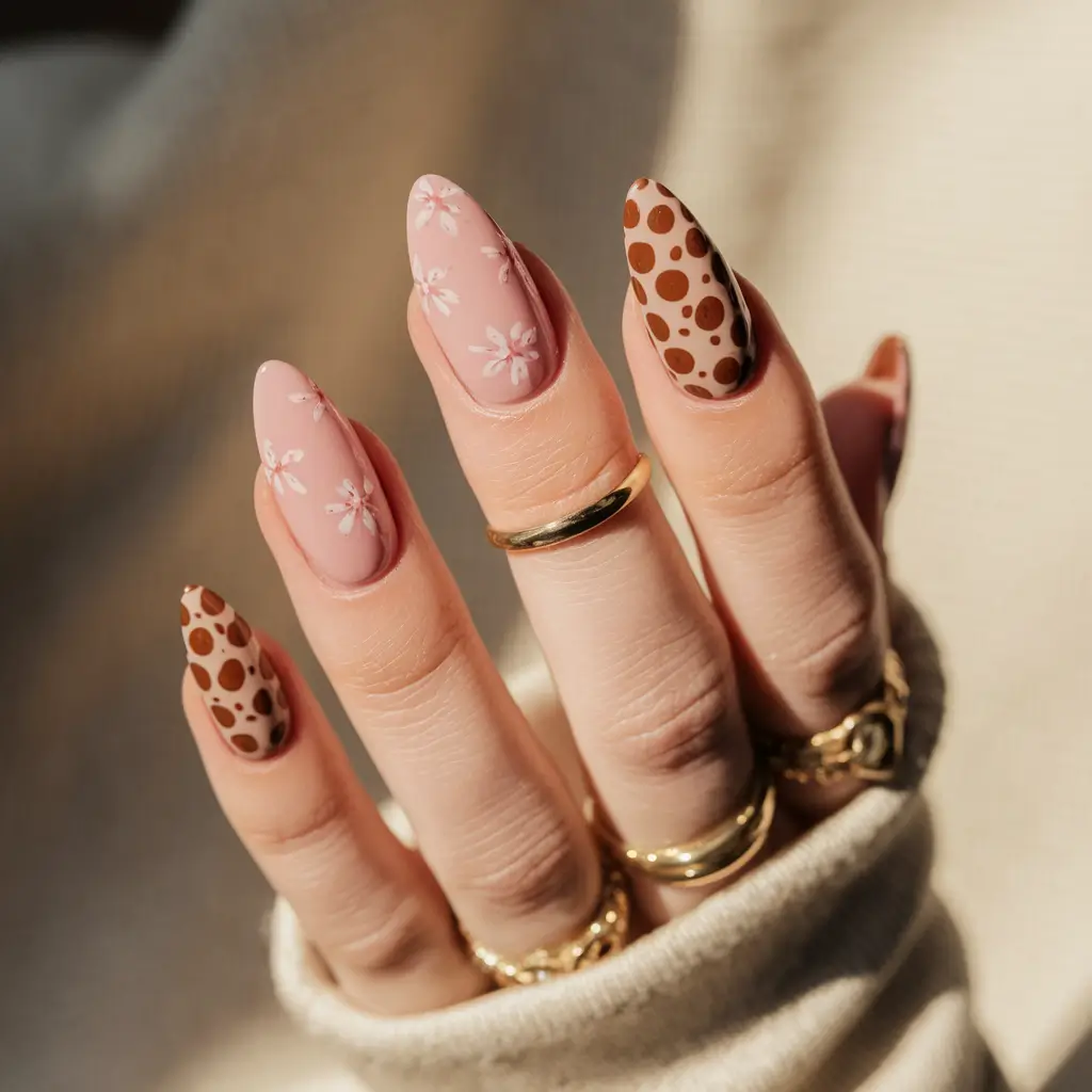 early fall nails 2025 Playful Polka Dots and Soft Florals