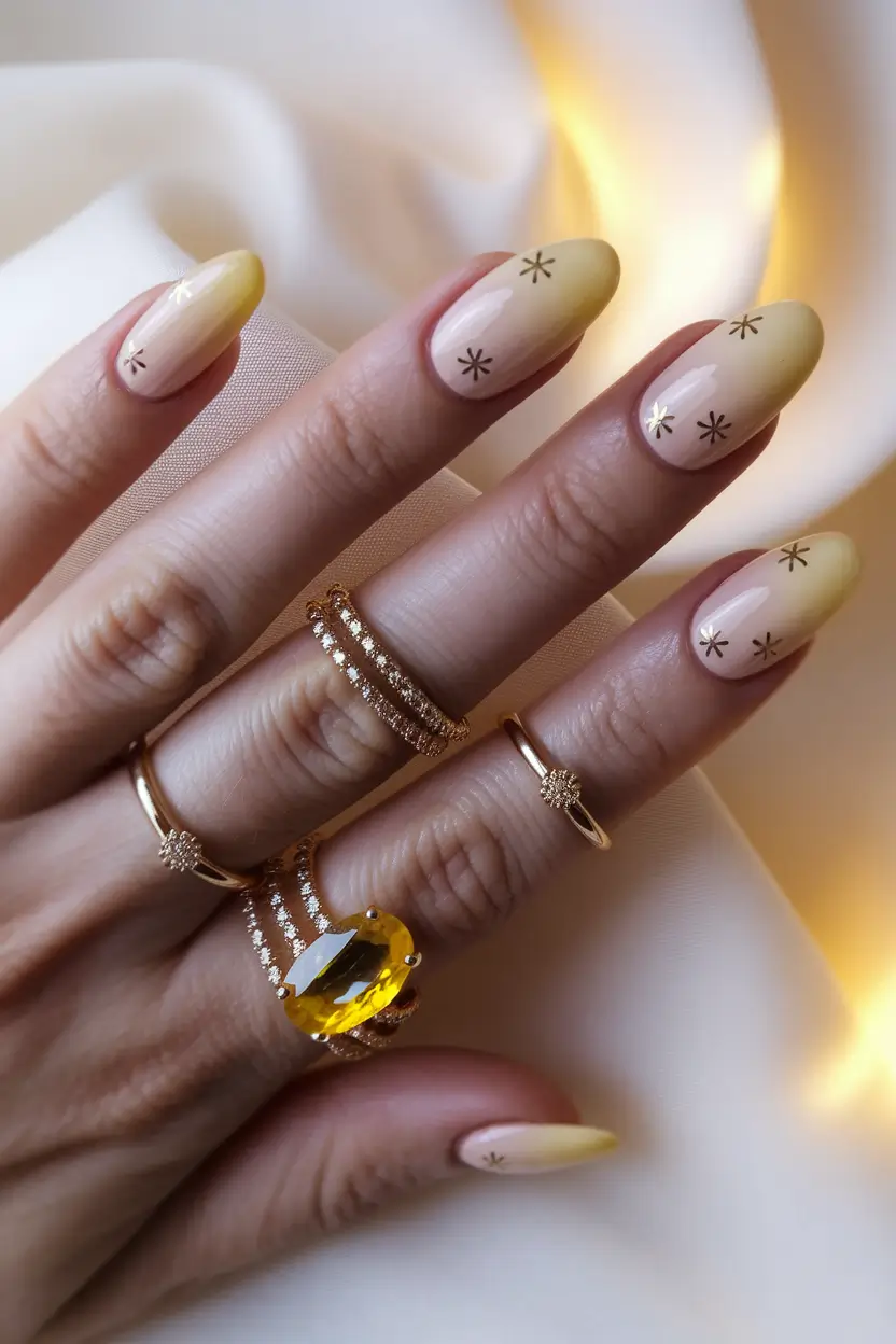 early fall nails 2025 Golden Glow with Star Accents