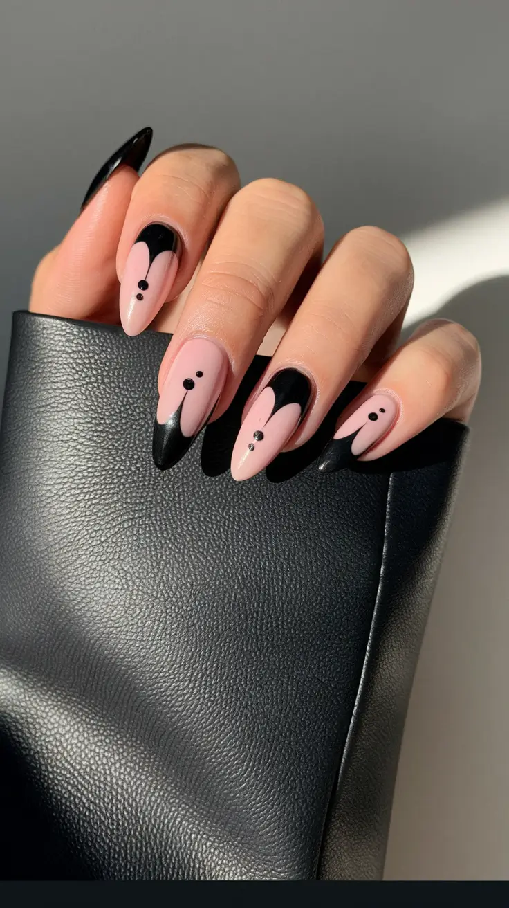 early fall nails 2025 Modern Black and Nude Contrast
