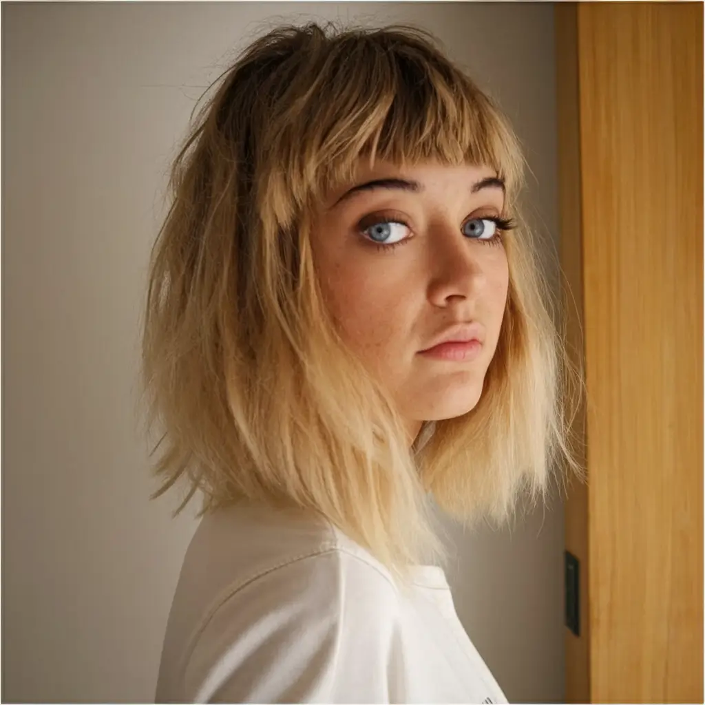 fall hairstyles short hair Edgy Shag with Micro Bangs