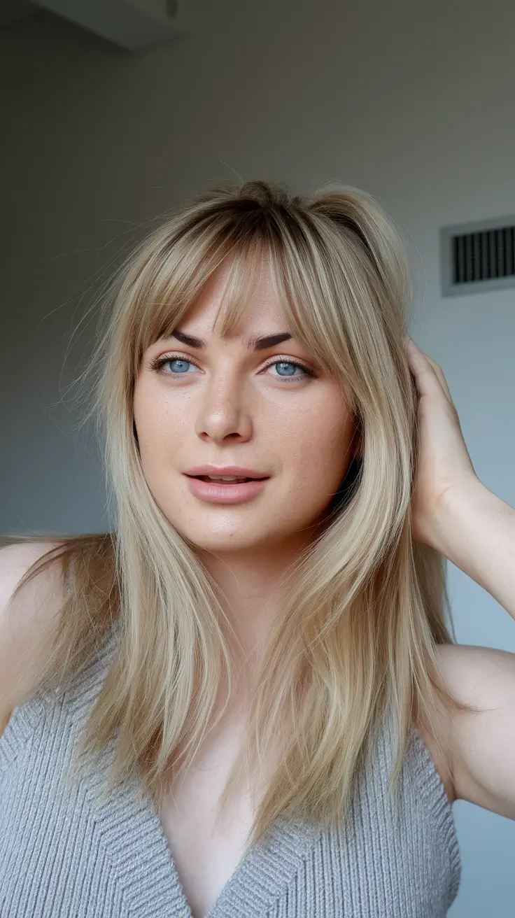 fall hairstyles medium length Sleek Blonde with Wispy Bangs