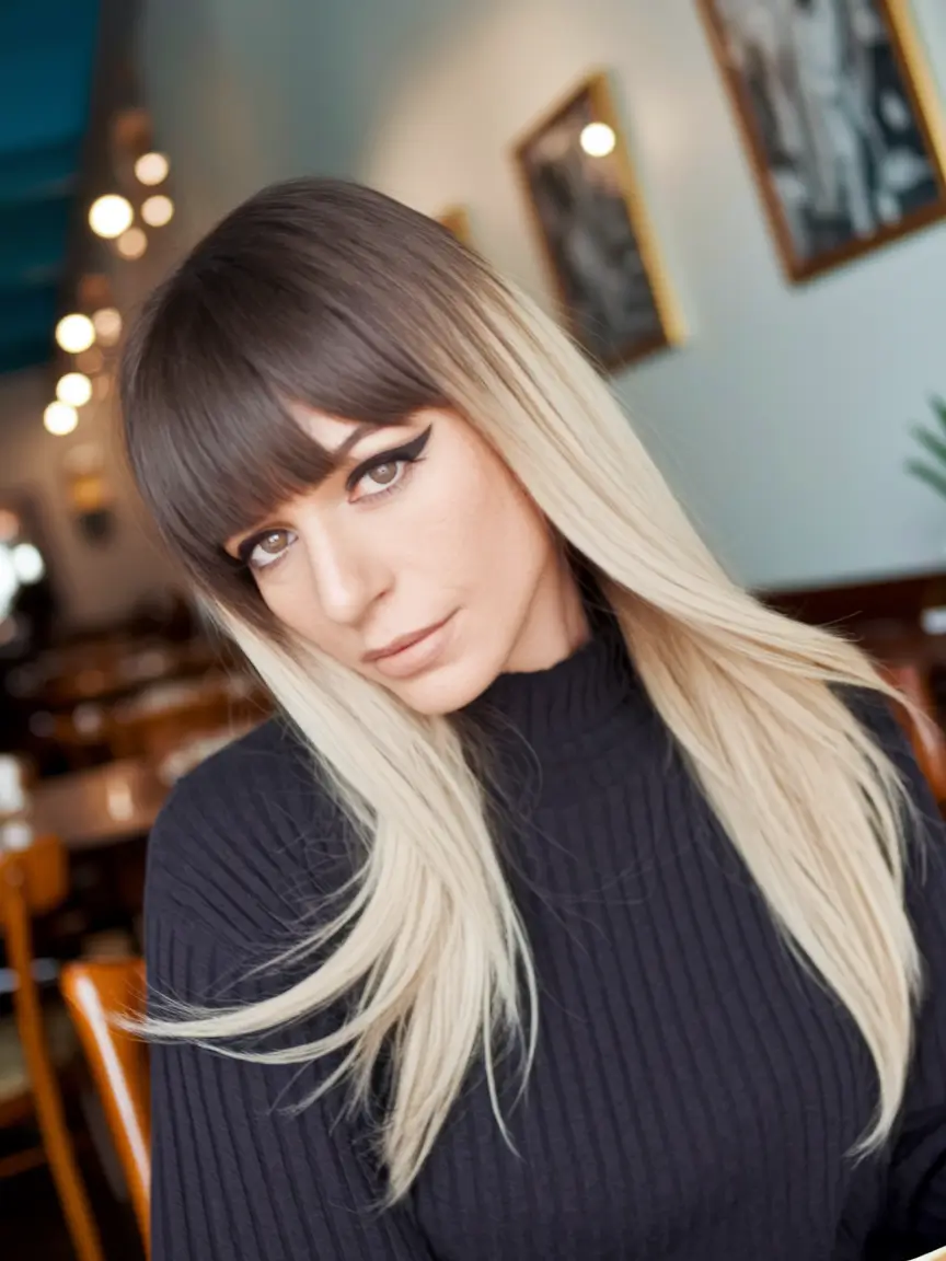 fall hairstyles 2025 High-Contrast Ombre with Fringe