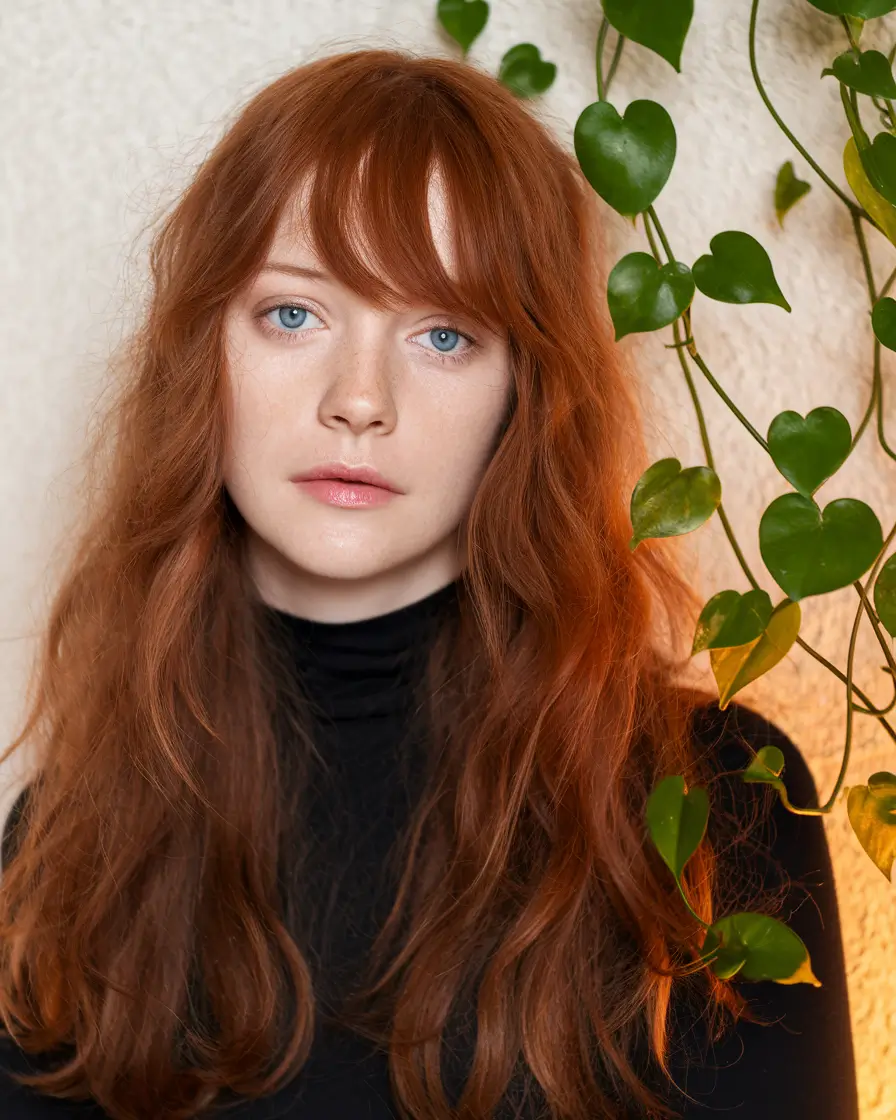 fall hairstyles for brunettes Rusty Auburn with Curtain Bangs