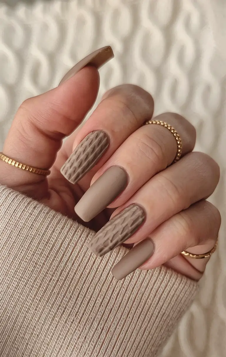 fall 3d nail art Cozy Knit-Inspired Neutrals
