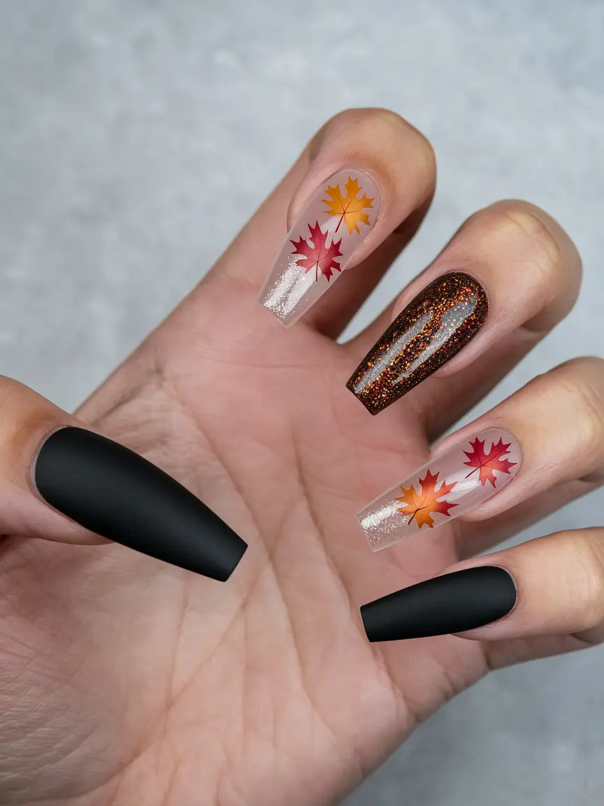fall 3d nail art Maple Leaf Drama