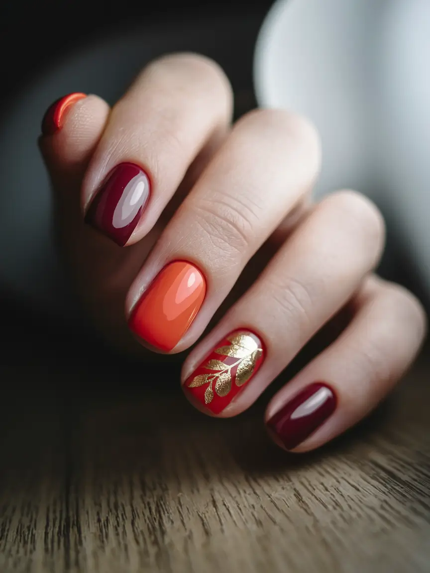 fall 3d nail art Golden Leaf Minimalism