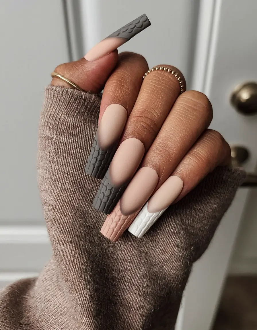 fall 3d nail art Textured Neutrals