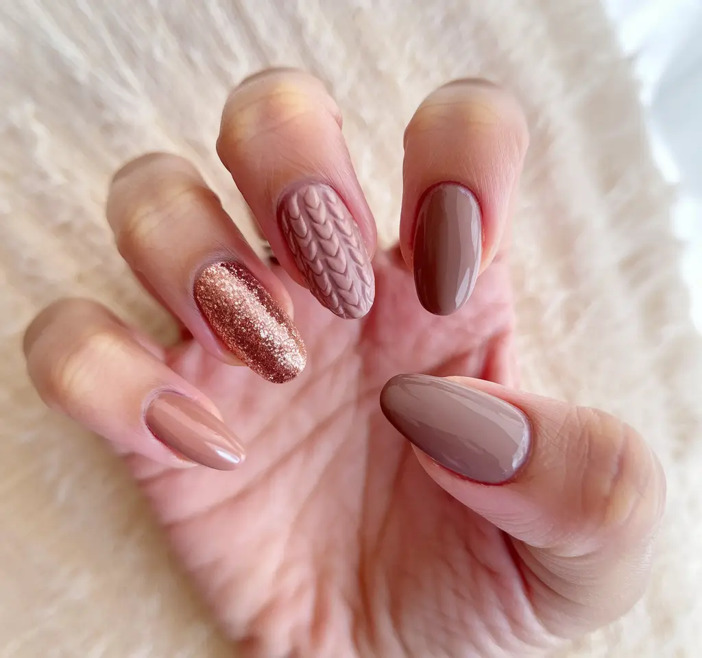 fall 3d nail art Copper Knit Vibes
