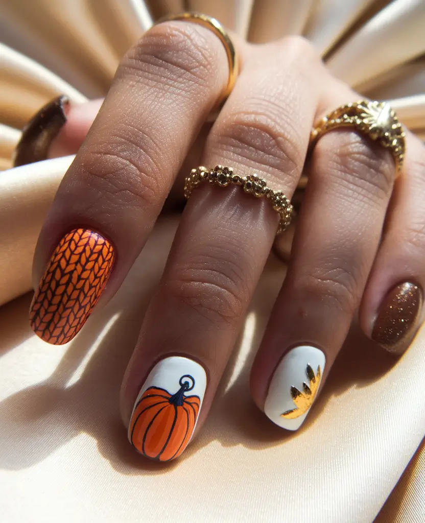 fall 3d nail art Pumpkin Spice Statement