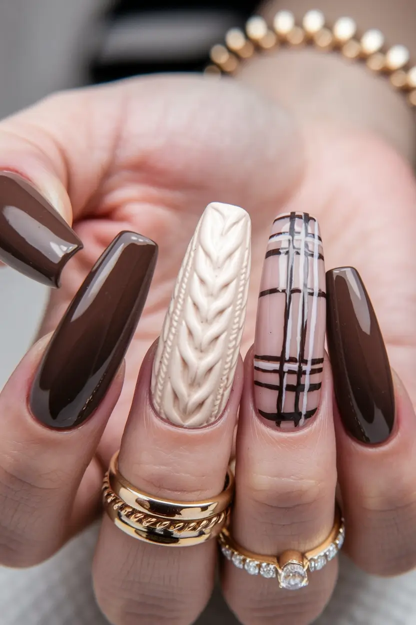 fall 3d nail art Chocolate & Cream Cozy