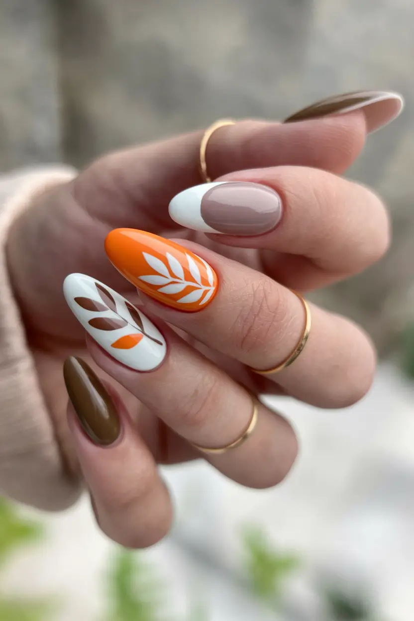 fall 3d nail art Modern Leaf Accents