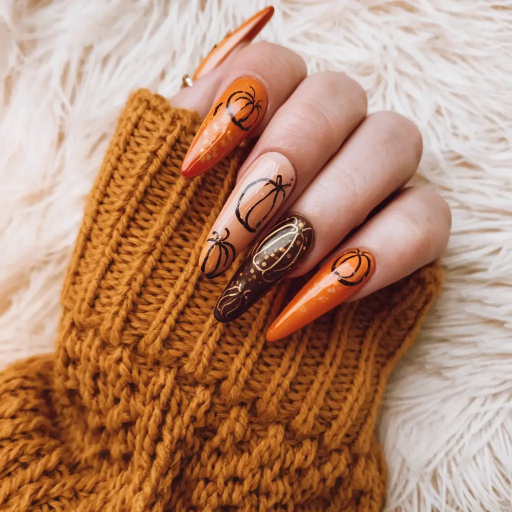 fall 3d nail art Playful Pumpkin Fantasy