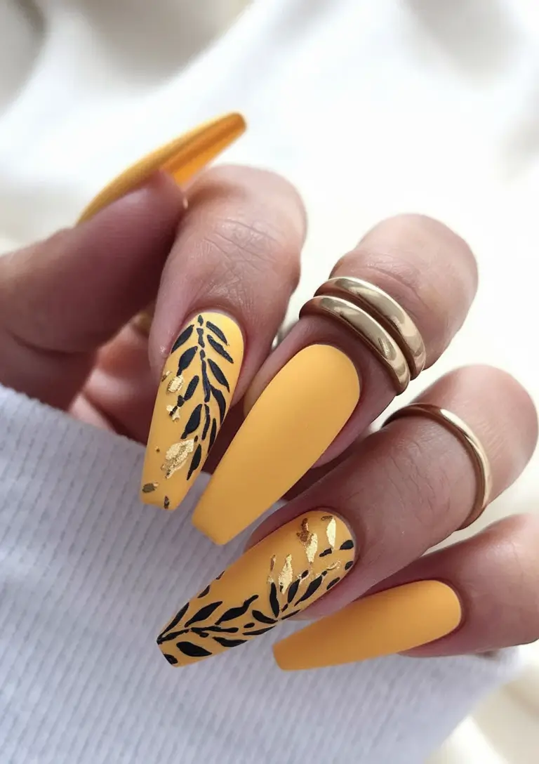 fall 3d nail art Golden Mustard Glam