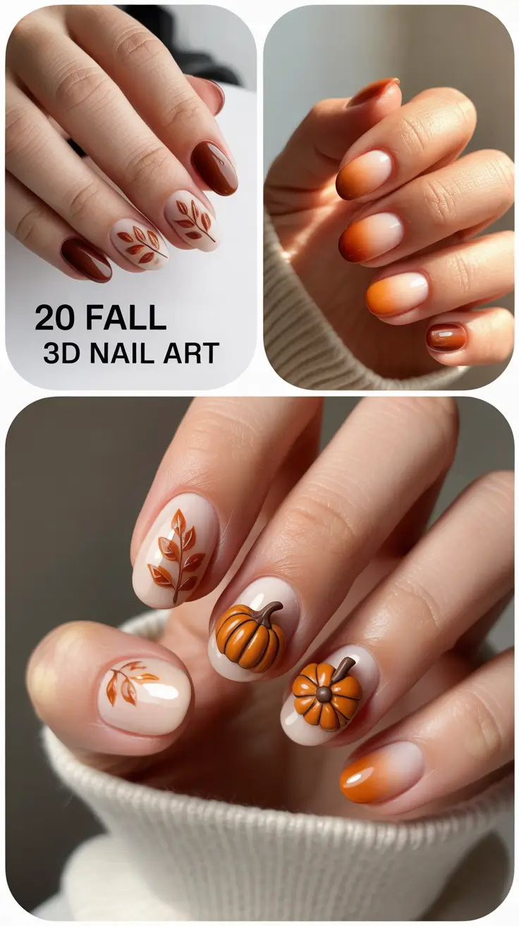 Fall 3D Nail Art 2025: Cozy Designs with Leaves, Gel & Seasonal Inspo