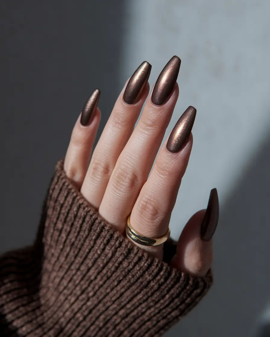 fall acrylic nails: short and long ideas 2025 – Chocolate Silk Long Coffin