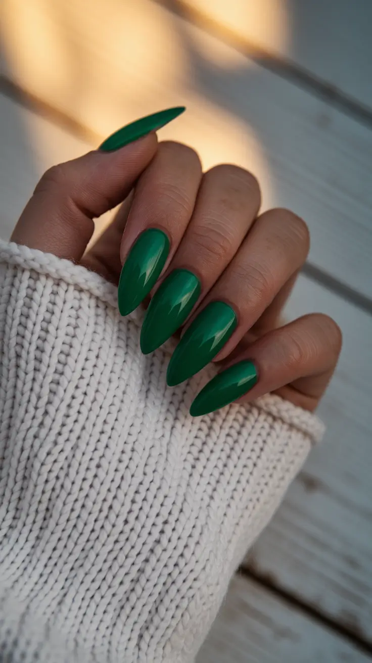 fall acrylic nails: short and long ideas 2025 – Emerald Flame Stilleto Shine