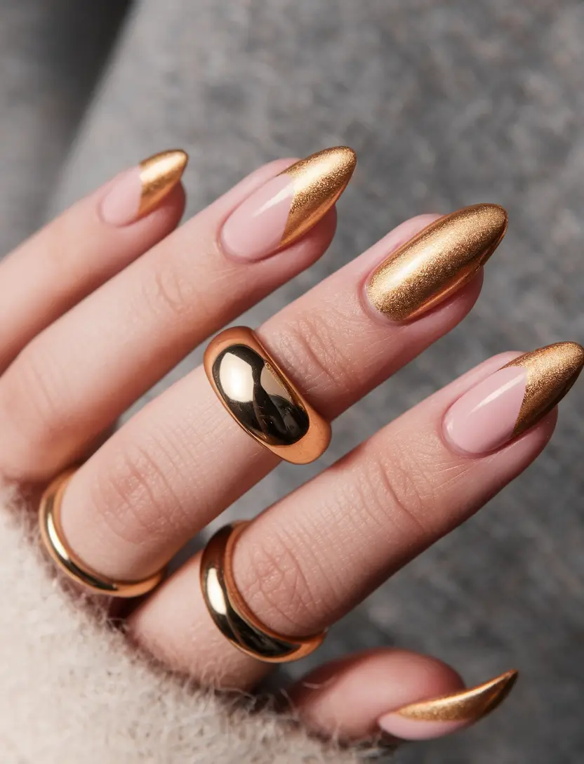 fall almond nails 2025 Golden French Revival