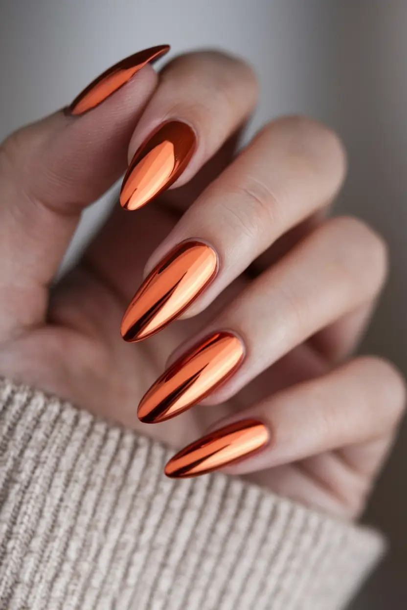 fall almond nails 2025 Molten Copper Elegance