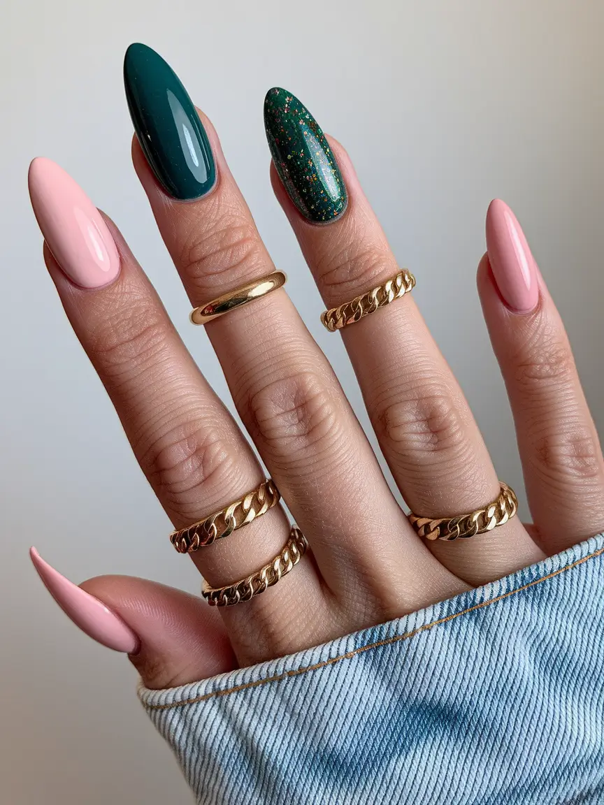 fall almond nails 2025 Moody Forest & Blush Play