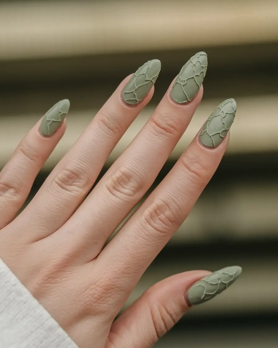 fall almond nails 2025 Sculpted Sage Texture