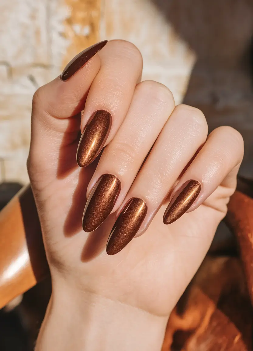 fall almond nails 2025 Molten Copper Drama