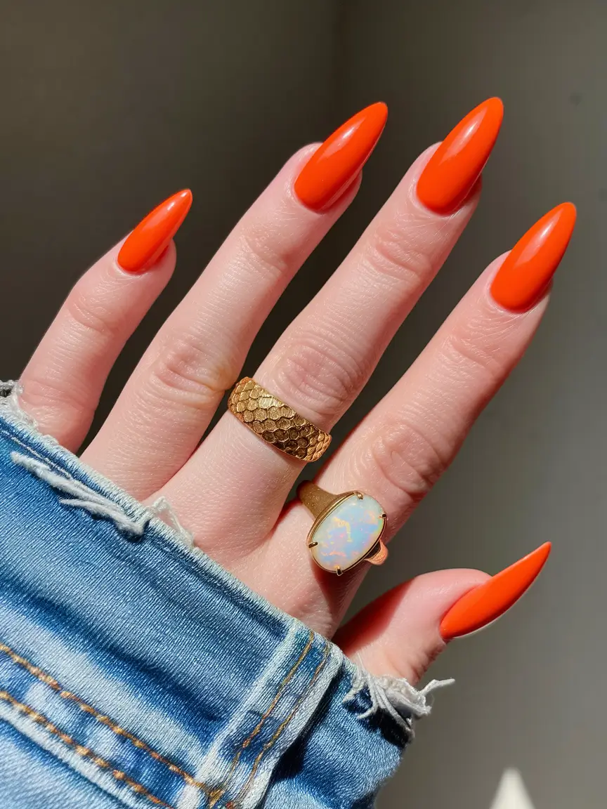 fall almond nails 2025 Tangerine Energy