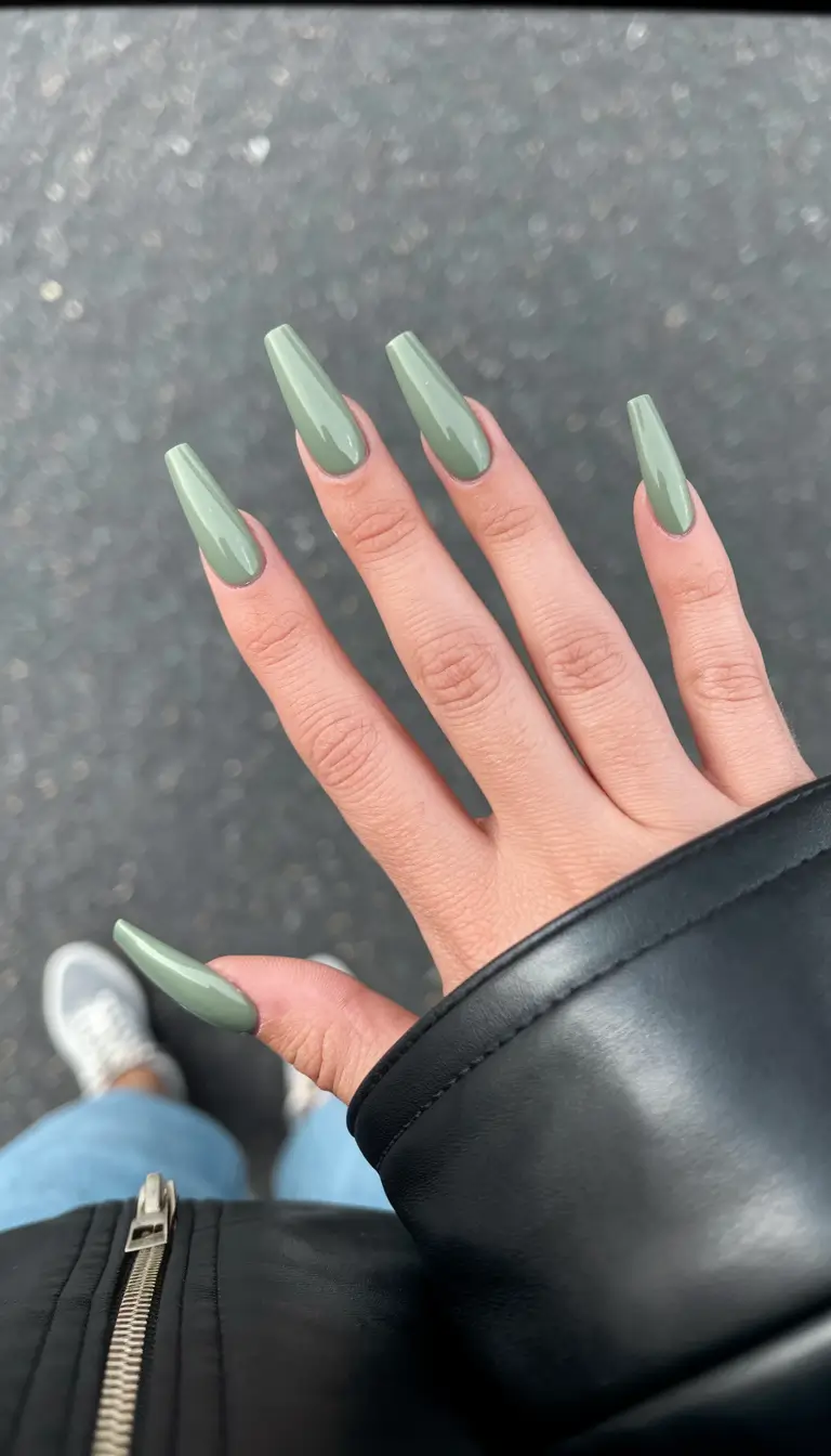 fall ballerina nails 2025 Sage Green Serenity