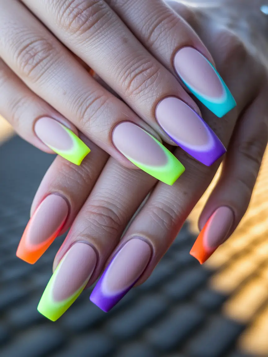 fall ballerina nails 2025 Neon French Pop