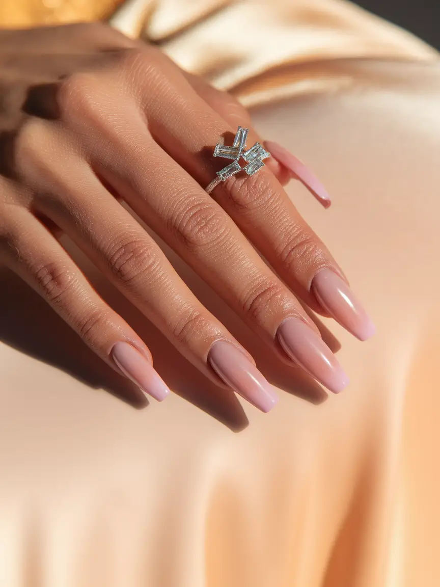 fall ballerina nails 2025 Glossy Pink Nude Classic