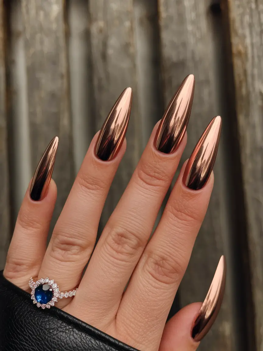 fall chrome nails 2025 Bronzed Elegance