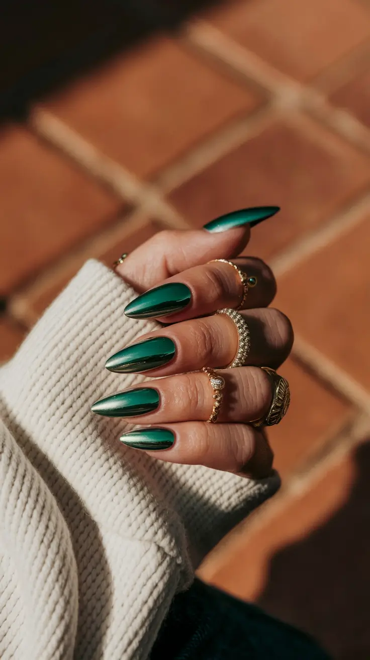 fall chrome nails 2025 Forest Green Energy