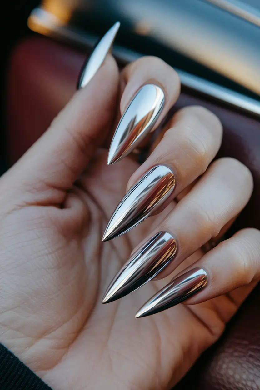 fall chrome nails 2025 Silver Mirror Energy