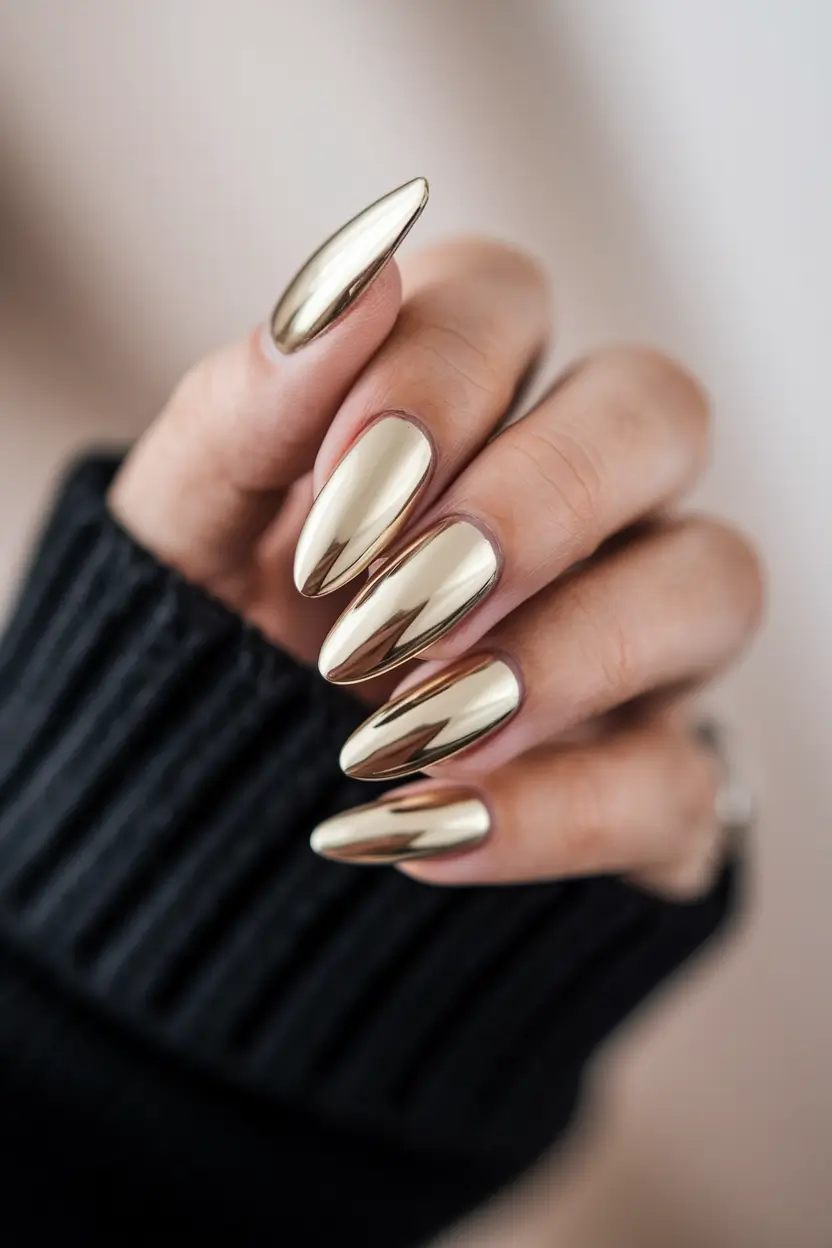 fall chrome nails 2025 Golden Luxe Touch