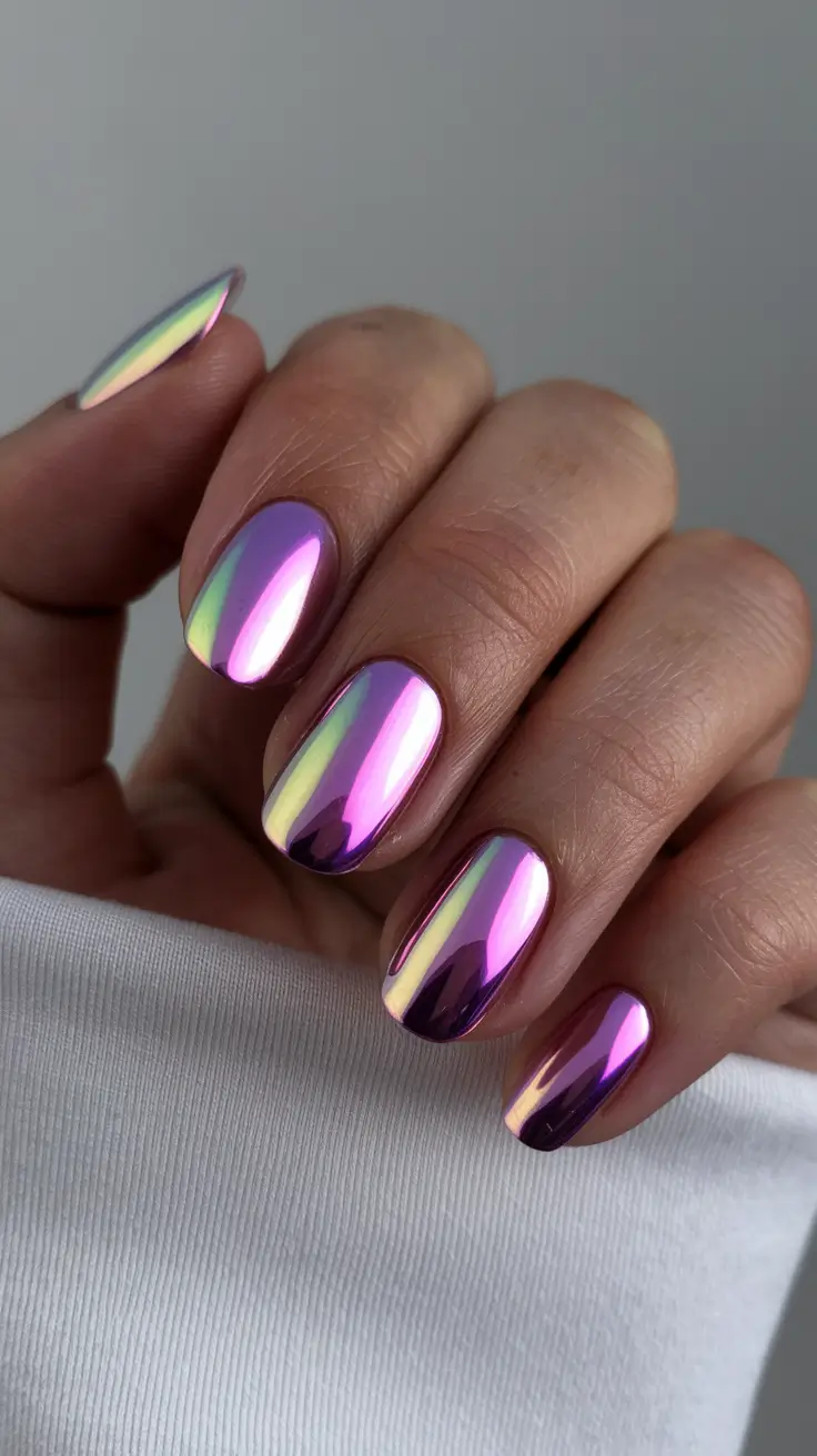 fall chrome nails 2025 Opal Mirage Finish
