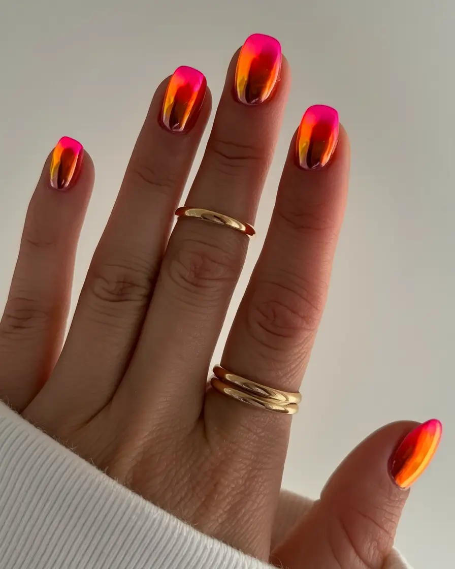 fall chrome nails 2025 Sunset Chrome Blaze
