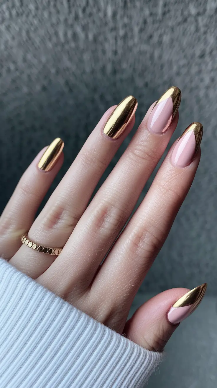 fall chrome nails 2025 Golden French Remix