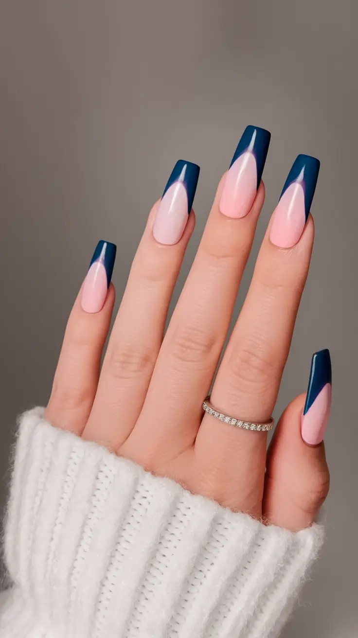 fall coffin nail ideas 2025 Midnight French Edge