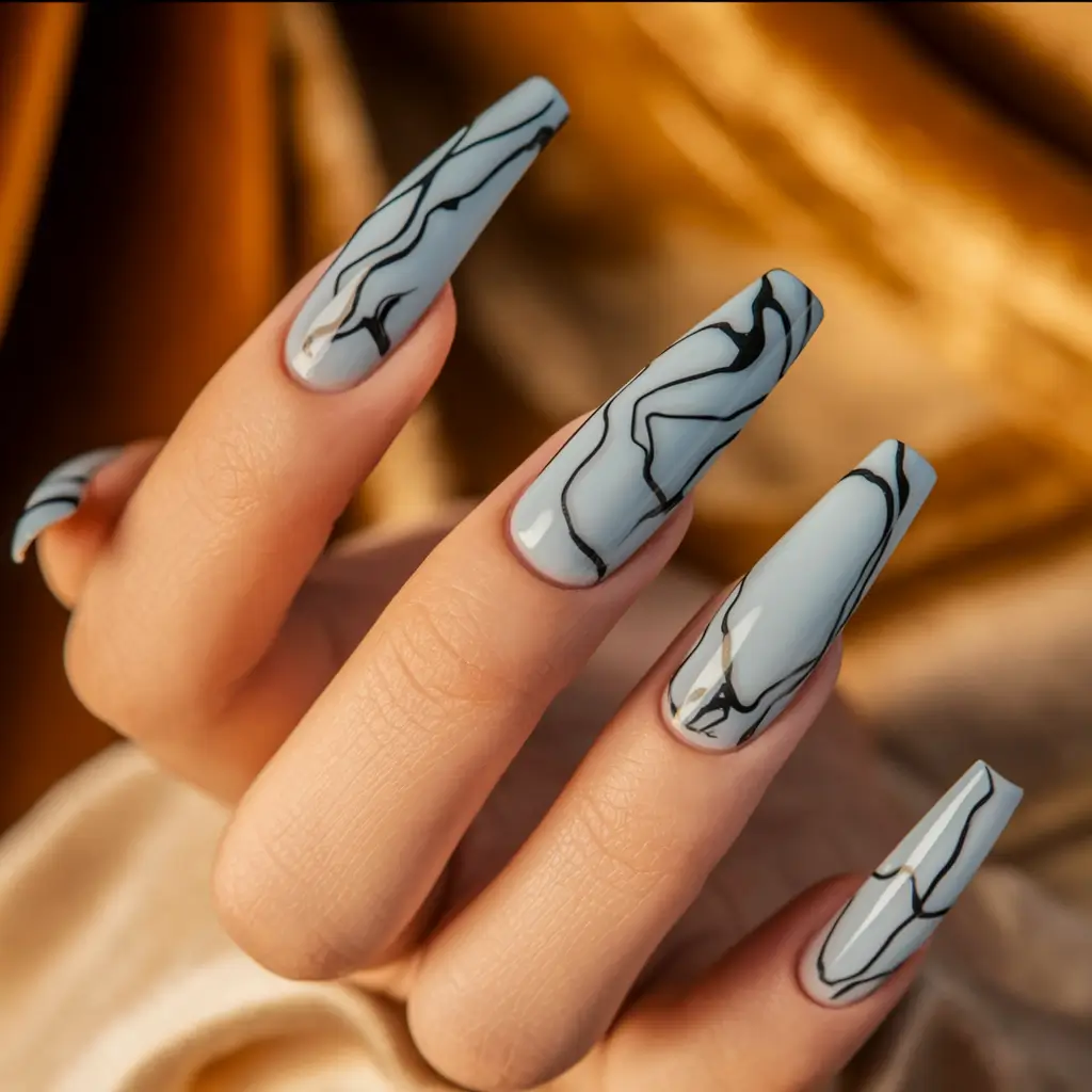 fall coffin nail ideas 2025 Smoky Sky Marble